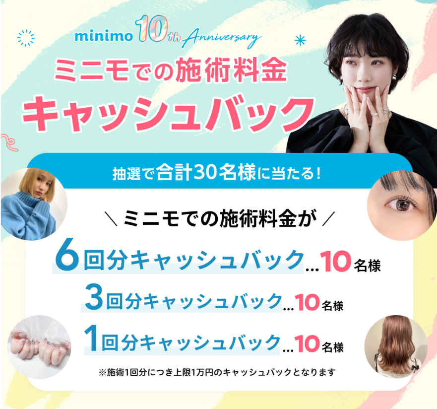 ミニモでの施術料金キャッシュバックバナー